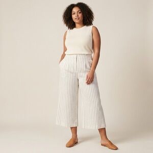 Striped Wide-Leg Crop Linen Blend Pant